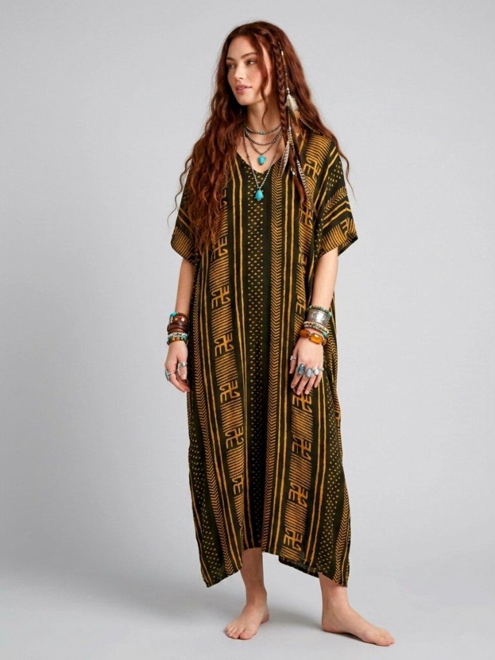 Mystique Kaftan Dress Women's Boho Geometric Print Flowy Resort Vacation